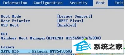 选择“Boot” win10系统联想笔记本开机显示“intel Undi,pxE-2.1(build 083)”的解决方法